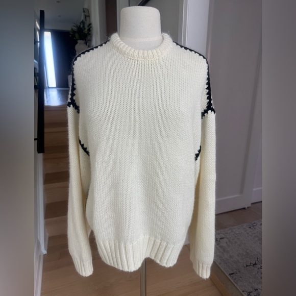C’est Moi Chunky Knit Sweater Cream Black Contrast Stitch M/L - Picture 2 of 6